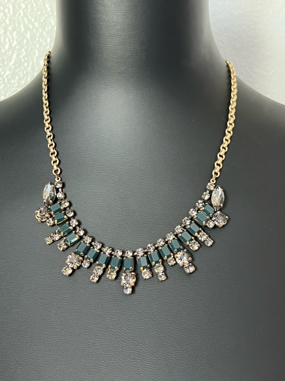 J. Crew Gold-Tone Necklace with Teal Green and Clear Stones